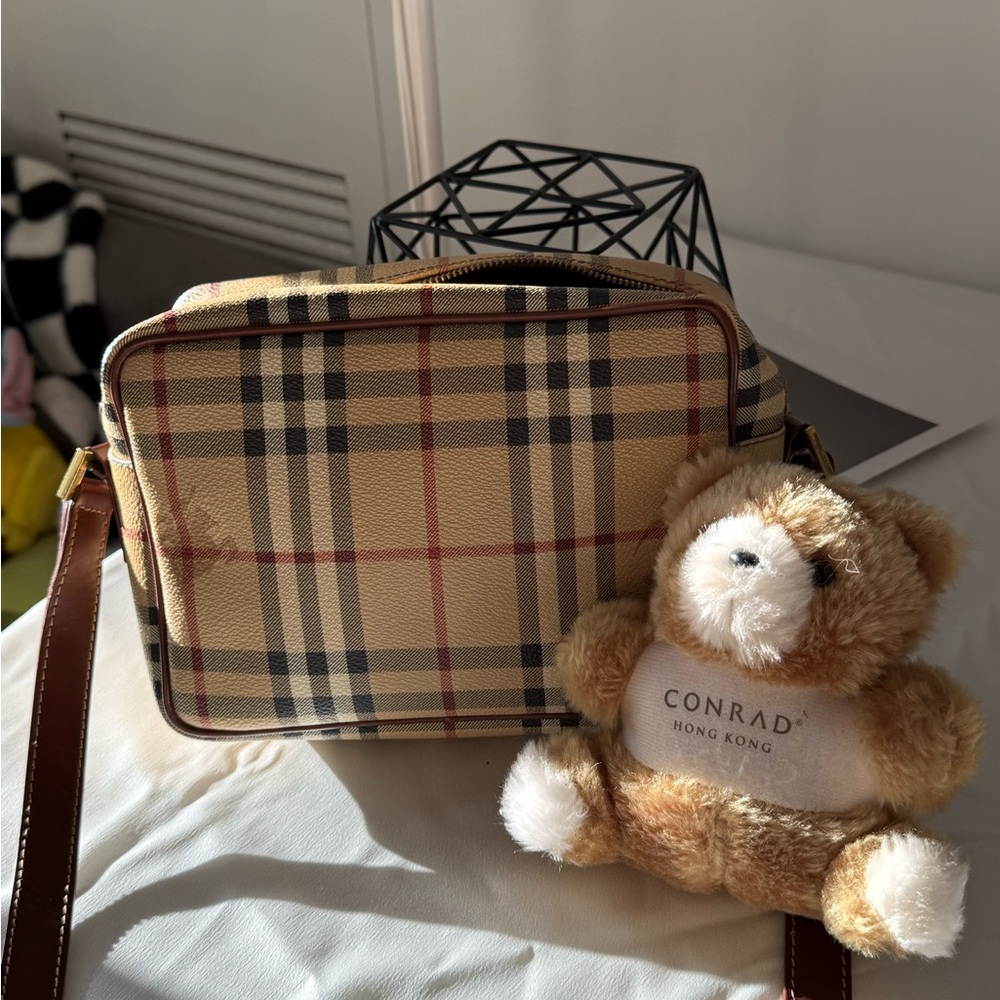 Burberry Beige Check Crossbody Bag with Brown Trim - Picture 2 of 13